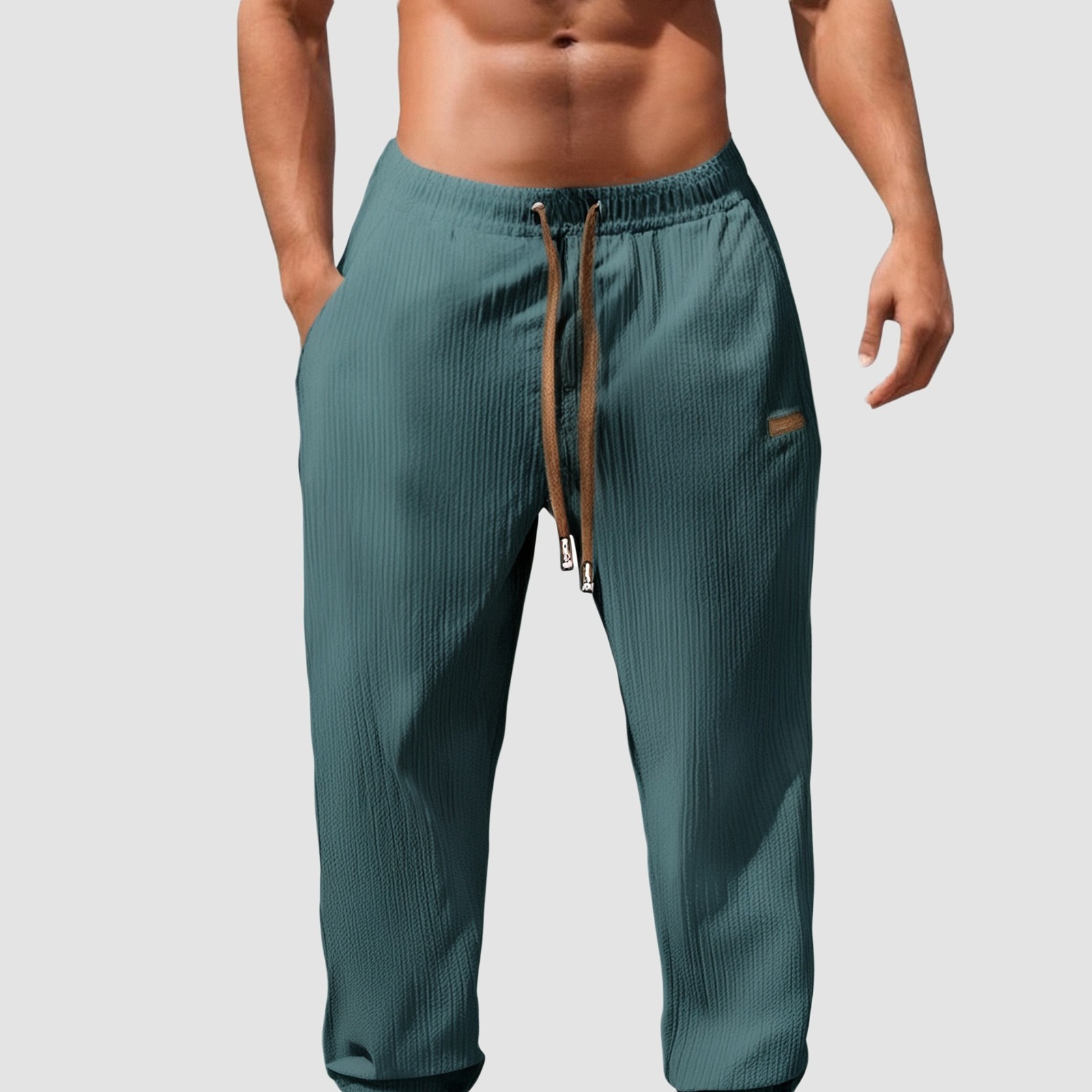 thumbnail image 4 of Pantalones casuales de corte holgado y pierna recta para hombre - Ropa de verano de color liso - Fáciles de cuidar, lavables a máquina - Versátiles para combinar con camisetas, 4 of 4